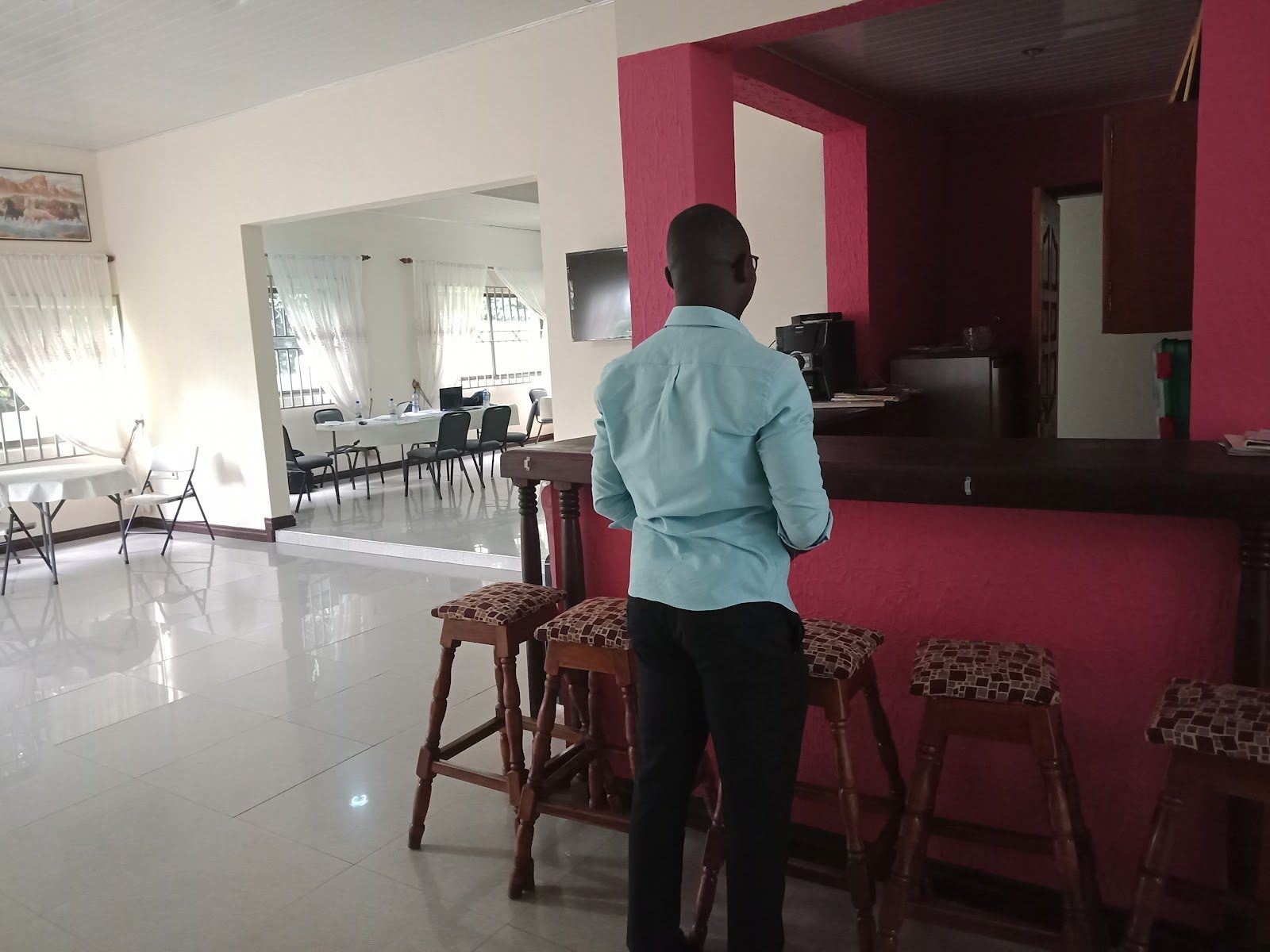 Hotel reception and dining space